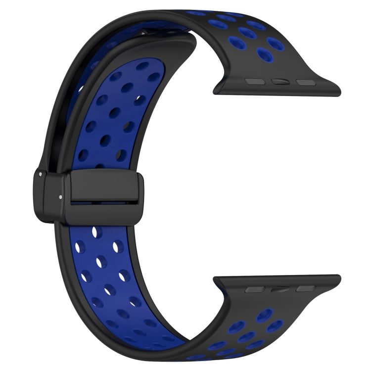 For Apple Watch 7 45mm Magnetic Buckle Silicone Watch Band(Black Blue) - Watch Bands by PMC TechLife | Online Shopping South Africa | PMC TechLife