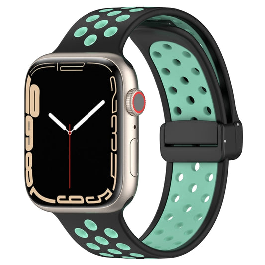 For Apple Watch 7 45mm Magnetic Buckle Silicone Watch Band(Black Cyan) - Watch Bands by PMC Jewellery | Online Shopping South Africa | PMC Jewellery