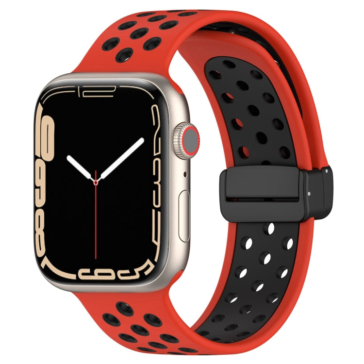 For Apple Watch 7 45mm Magnetic Buckle Silicone Watch Band(Red Black) - Watch Bands by PMC TechLife | Online Shopping South Africa | PMC TechLife