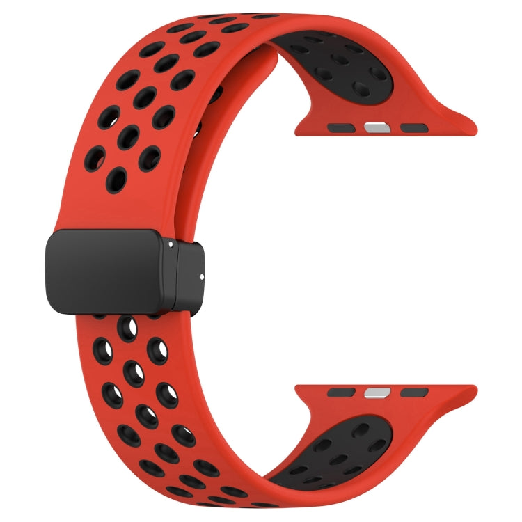 For Apple Watch 7 45mm Magnetic Buckle Silicone Watch Band(Red Black) - Watch Bands by PMC TechLife | Online Shopping South Africa | PMC TechLife