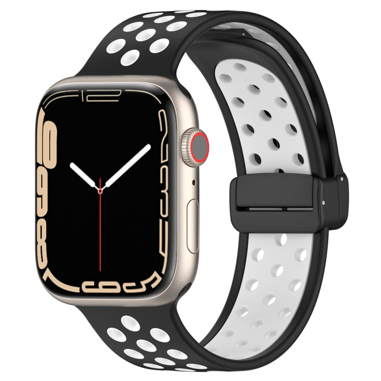 For Apple Watch SE 44mm Magnetic Buckle Silicone Watch Band(Black White) - Watch Bands by PMC TechLife | Online Shopping South Africa | PMC TechLife
