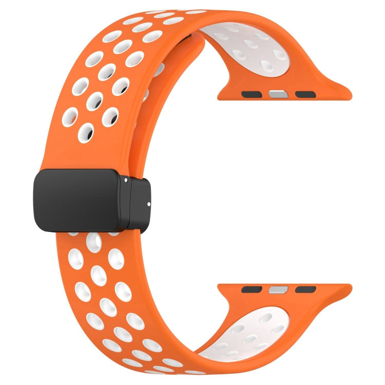 For Apple Watch 5 44mm Magnetic Buckle Silicone Watch Band(Orange White) - Watch Bands by PMC TechLife | Online Shopping South Africa | PMC TechLife