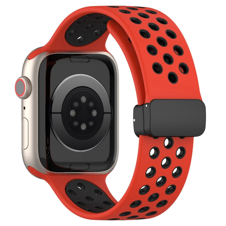 For Apple Watch 4 44mm Magnetic Buckle Silicone Watch Band(Red Black) - Watch Bands by PMC TechLife | Online Shopping South Africa | PMC TechLife