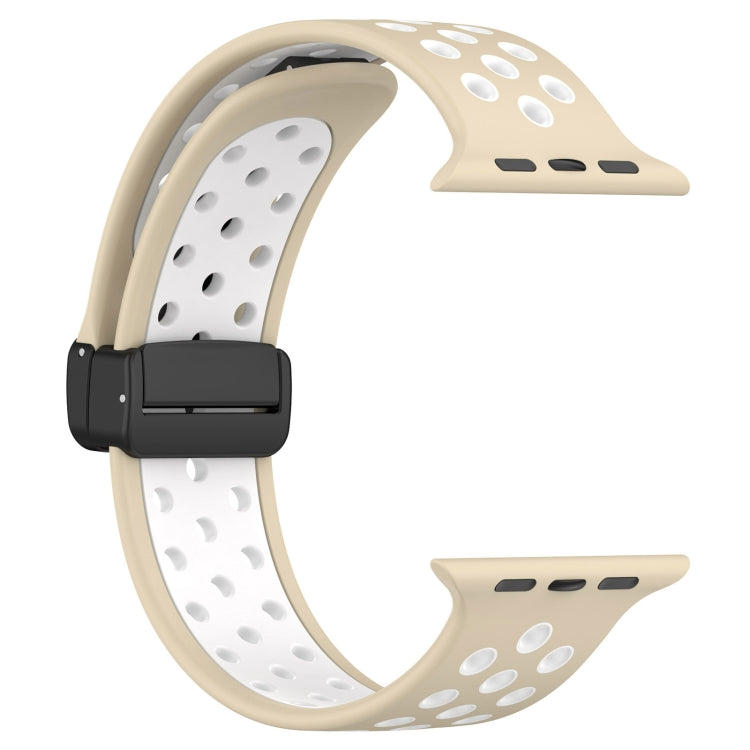 For Apple Watch 4 44mm Magnetic Buckle Silicone Watch Band(Khaki White) - Watch Bands by PMC TechLife | Online Shopping South Africa | PMC TechLife