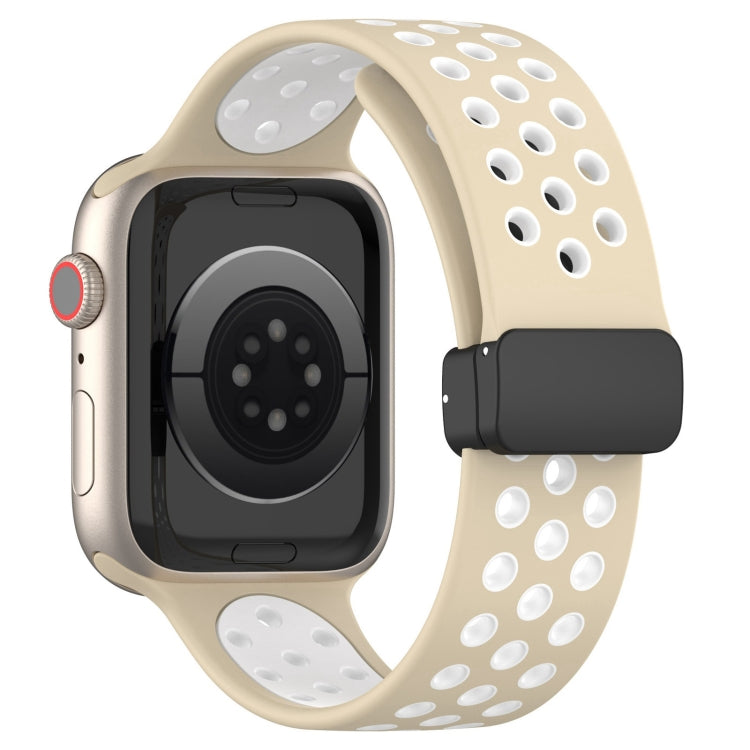 For Apple Watch 4 44mm Magnetic Buckle Silicone Watch Band(Khaki White) - Watch Bands by PMC Jewellery | Online Shopping South Africa | PMC Jewellery