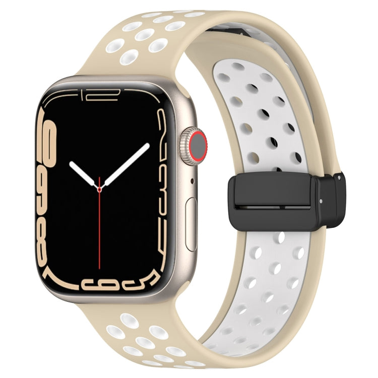 For Apple Watch 3 42mm Magnetic Buckle Silicone Watch Band(Khaki White) - Watch Bands by PMC TechLife | Online Shopping South Africa | PMC TechLife