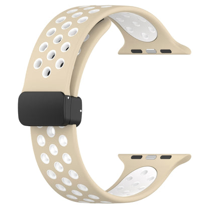 For Apple Watch 3 42mm Magnetic Buckle Silicone Watch Band(Khaki White) - Watch Bands by PMC Jewellery | Online Shopping South Africa | PMC Jewellery