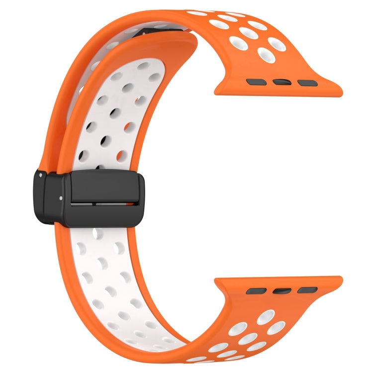 For Apple Watch 2 42mm Magnetic Buckle Silicone Watch Band(Orange White) - Watch Bands by PMC Jewellery | Online Shopping South Africa | PMC Jewellery