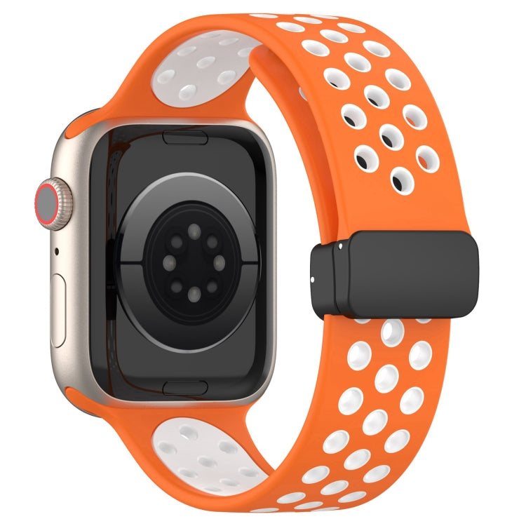 For Apple Watch 2 42mm Magnetic Buckle Silicone Watch Band(Orange White) - Watch Bands by PMC TechLife | Online Shopping South Africa | PMC TechLife