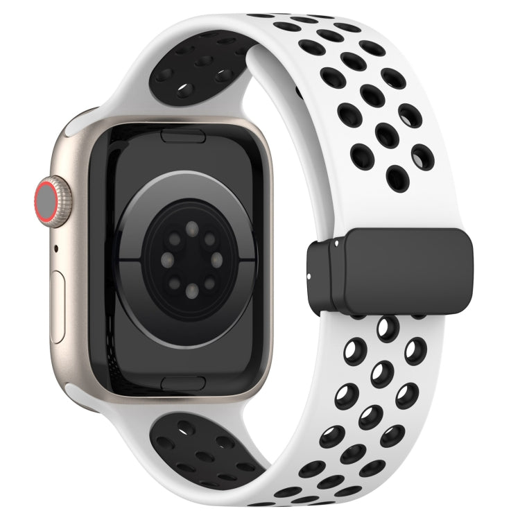 For Apple Watch 38mm Magnetic Buckle Silicone Watch Band(White Black) - Watch Bands by PMC TechLife | Online Shopping South Africa | PMC TechLife