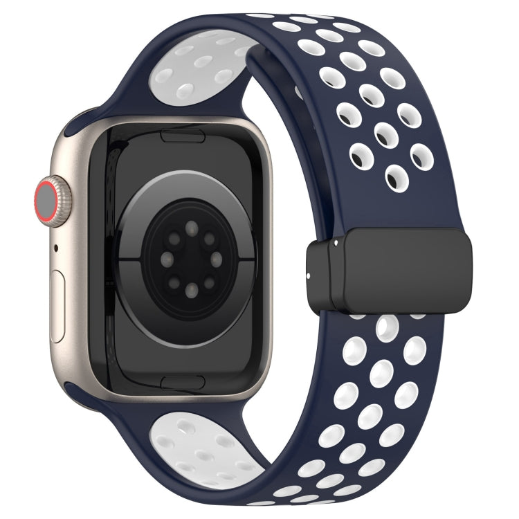 For Apple Watch 38mm Magnetic Buckle Silicone Watch Band(Navy White) - Watch Bands by PMC TechLife | Online Shopping South Africa | PMC TechLife
