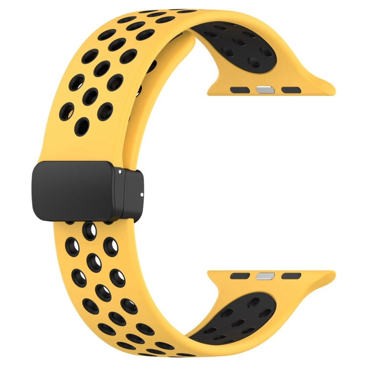 For Apple Watch 38mm Magnetic Buckle Silicone Watch Band(Yellow Black) - Watch Bands by PMC TechLife | Online Shopping South Africa | PMC TechLife