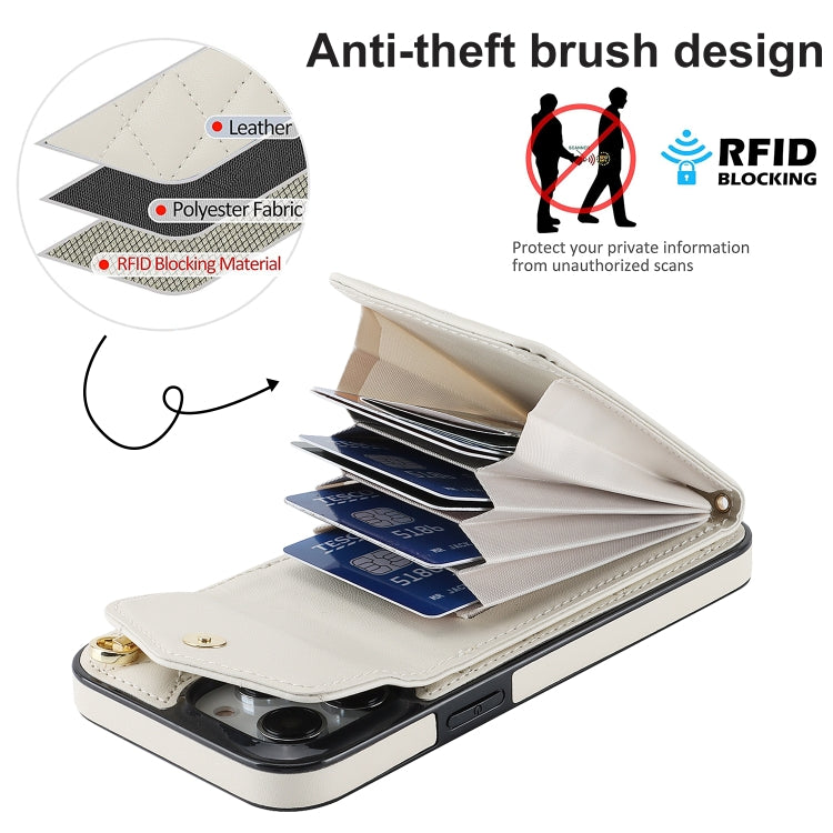 For iPhone 15 Plus Rhombic Texture Card Bag Phone Case with Long Lanyard(White) - iPhone 15 Plus Cases by PMC TechLife | Online Shopping South Africa | PMC TechLife | Buy Now Pay Later Mobicred