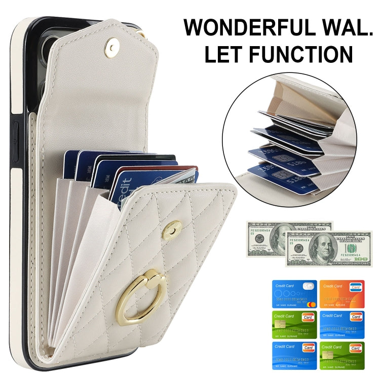 For iPhone 15 Plus Rhombic Texture Card Bag Phone Case with Long Lanyard(White) - iPhone 15 Plus Cases by PMC TechLife | Online Shopping South Africa | PMC TechLife | Buy Now Pay Later Mobicred