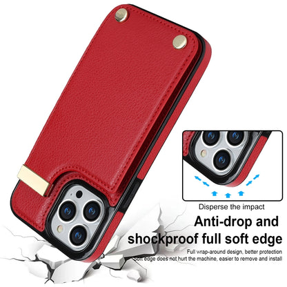 For iPhone 14 Pro Metal Buckle Card Slots Phone Case(Red) - iPhone 14 Pro Cases by PMC Jewellery | Online Shopping South Africa | PMC Jewellery