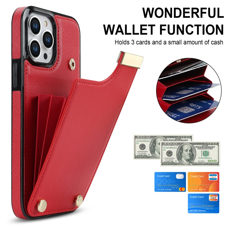 For iPhone 14 Pro Metal Buckle Card Slots Phone Case(Red) - iPhone 14 Pro Cases by PMC Jewellery | Online Shopping South Africa | PMC Jewellery