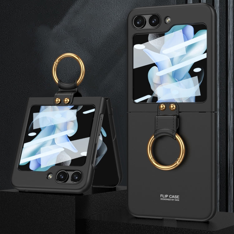For Samsung Galaxy Z Flip5 GKK Ultra-thin PC Full Coverage Phone Case with Ring Holder / Tempered Film(Black) - Galaxy Z Flip5 Cases by GKK | Online Shopping South Africa | PMC TechLife | Buy Now Pay Later Mobicred