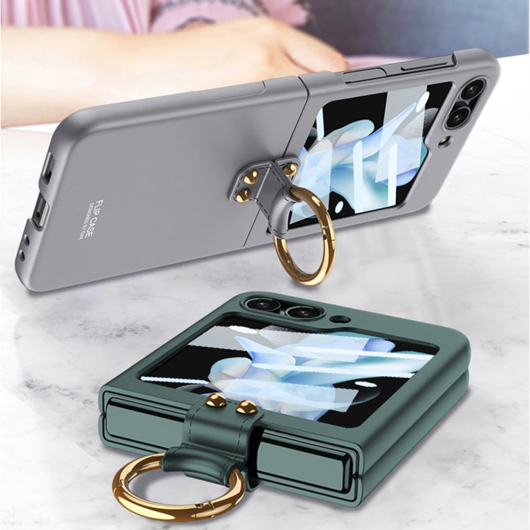 For Samsung Galaxy Z Flip5 GKK Ultra-thin PC Full Coverage Phone Case with Ring Holder / Tempered Film(Black) - Galaxy Z Flip5 Cases by GKK | Online Shopping South Africa | PMC TechLife | Buy Now Pay Later Mobicred