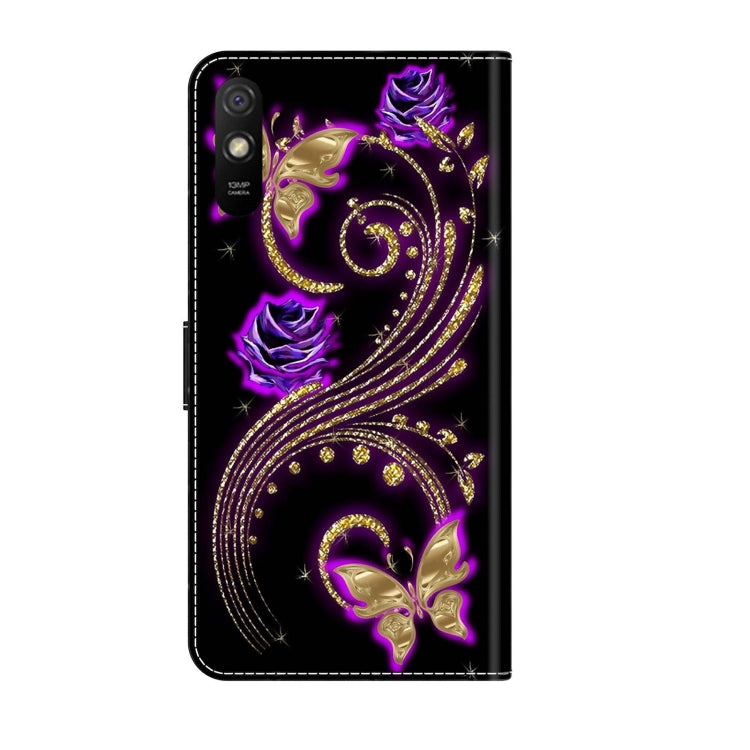 For Xiaomi Redmi 9A Crystal 3D Shockproof Protective Leather Phone Case(Purple Flower Butterfly) - Xiaomi Cases by PMC Jewellery | Online Shopping South Africa | PMC Jewellery