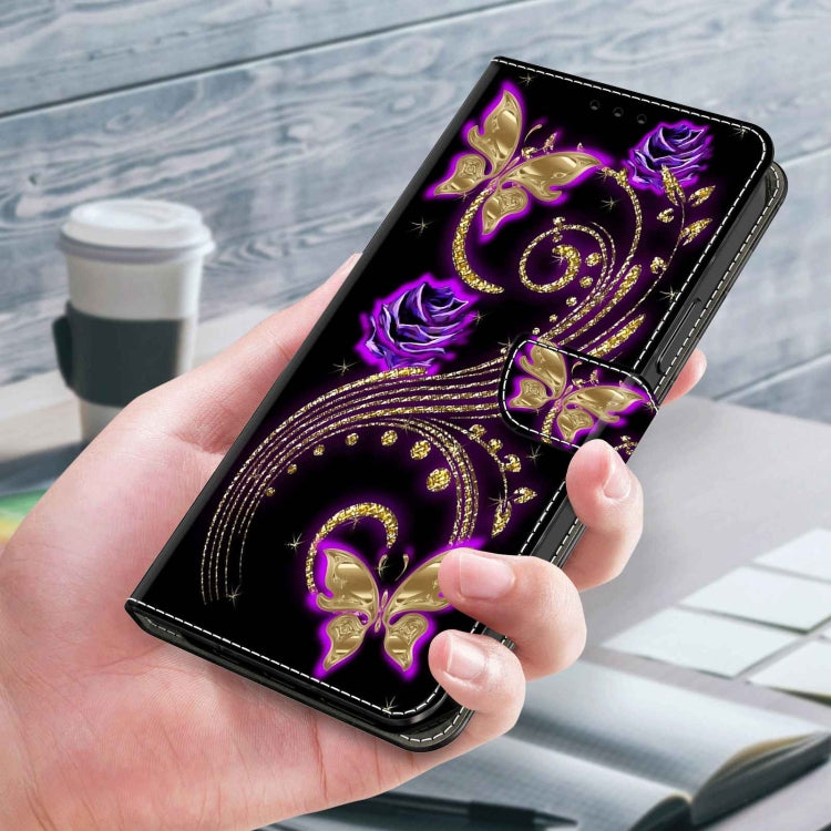 For Xiaomi Redmi 10C Crystal 3D Shockproof Protective Leather Phone Case(Purple Flower Butterfly) - Xiaomi Cases by PMC Jewellery | Online Shopping South Africa | PMC Jewellery