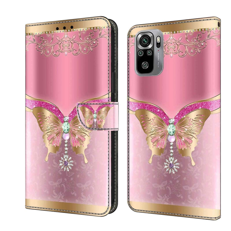 For Xiaomi Redmi Note 10 4G Crystal 3D Shockproof Protective Leather Phone Case(Pink Bottom Butterfly) - free shipping - PMC TechLife - Order now!