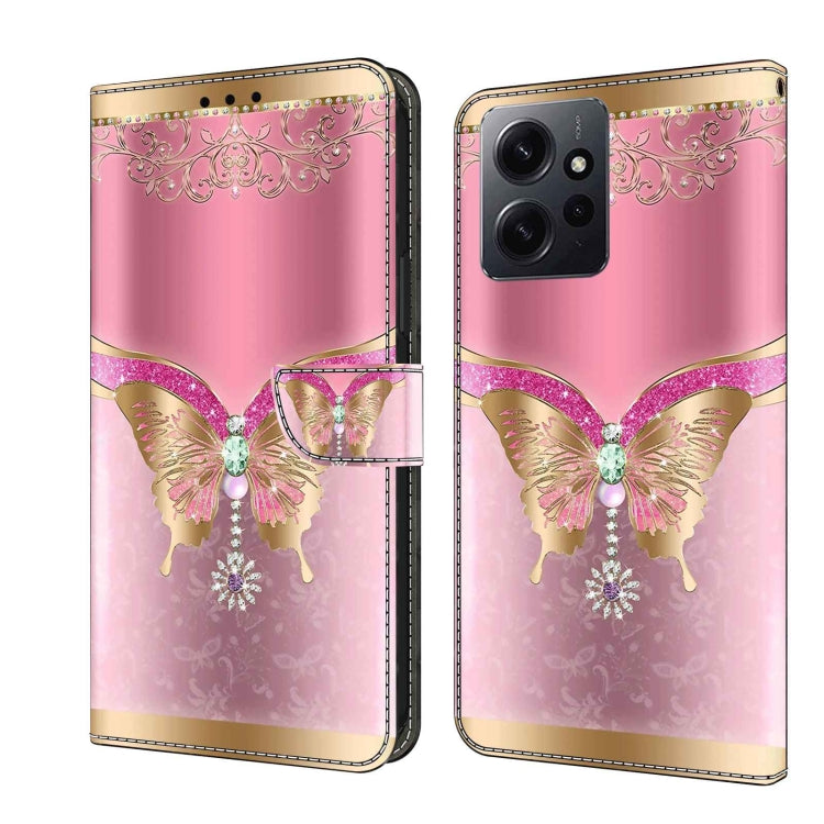 For Xiaomi Redmi Note 12 4G Crystal 3D Shockproof Protective Leather Phone Case(Pink Bottom Butterfly) - free shipping - PMC TechLife - Order now!