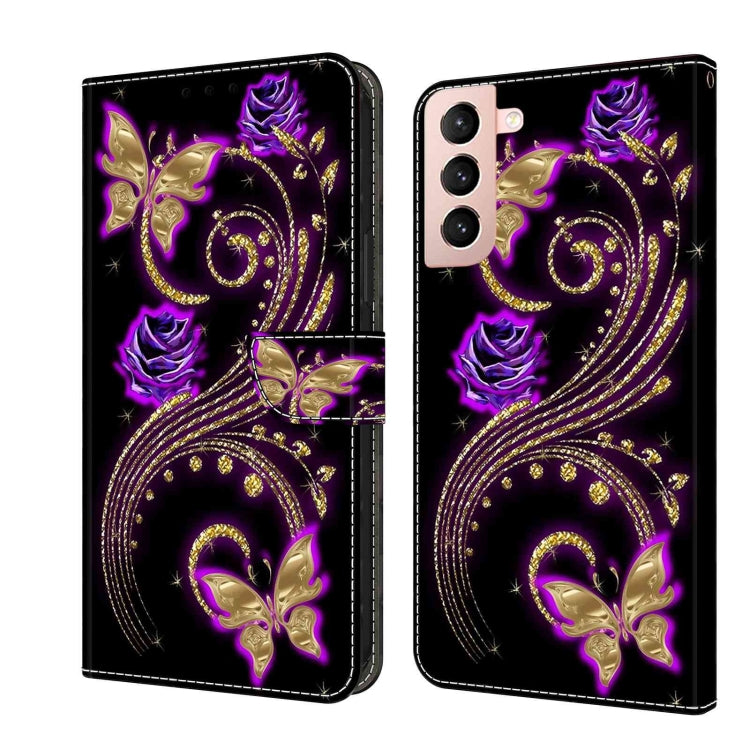 For Samsung Galaxy S21 Crystal 3D Shockproof Protective Leather Phone Case(Purple Flower Butterfly) - free shipping - PMC TechLife - Order now!