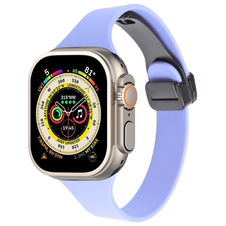 For Apple Watch Ultra 49mm Magnetic Buckle Slim Silicone Watch Band(Light Purple) - Watch Bands by PMC Jewellery | Online Shopping South Africa | PMC Jewellery