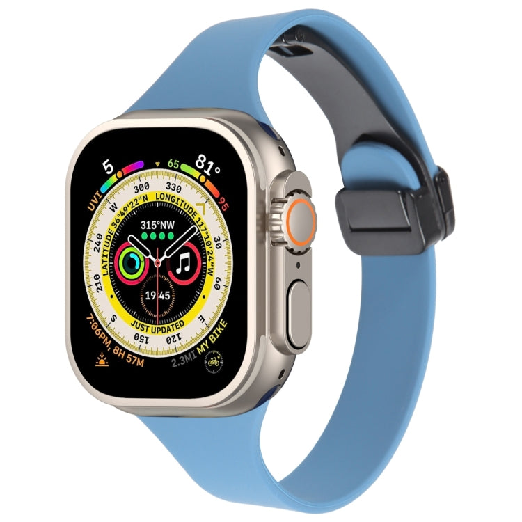 For Apple Watch Ultra 49mm Magnetic Buckle Slim Silicone Watch Band(Blue) - Watch Bands by PMC Jewellery | Online Shopping South Africa | PMC Jewellery