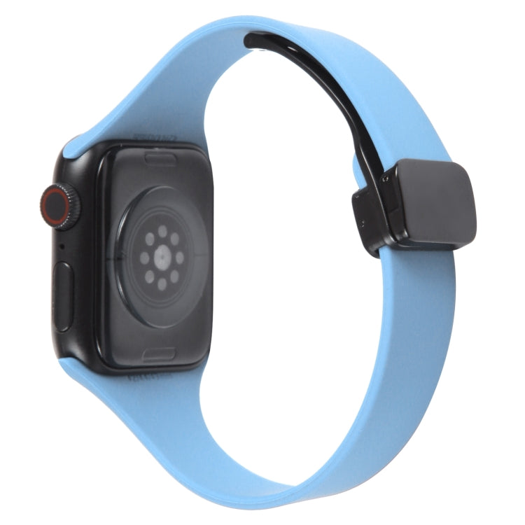 For Apple Watch 8 45mm  Magnetic Buckle Slim Silicone Watch Band(Light Blue) - Watch Bands by PMC TechLife | Online Shopping South Africa | PMC TechLife