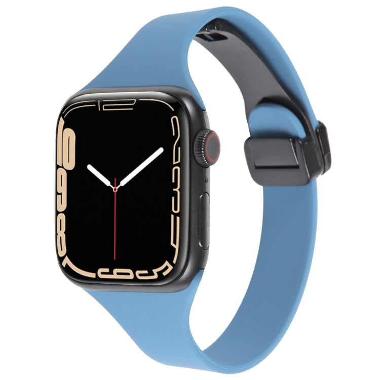 For Apple Watch 8 45mm  Magnetic Buckle Slim Silicone Watch Band(Blue) - Watch Bands by PMC TechLife | Online Shopping South Africa | PMC TechLife