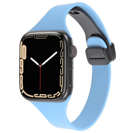 For Apple Watch SE 2022 44mm Magnetic Buckle Slim Silicone Watch Band(Light Blue) - Watch Bands by PMC Jewellery | Online Shopping South Africa | PMC Jewellery