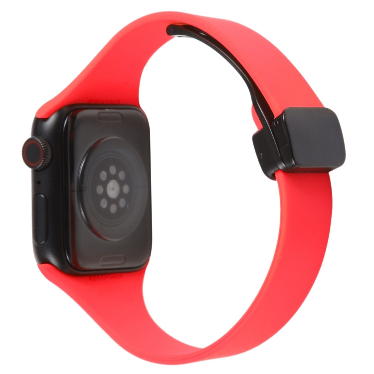 For Apple Watch 7 41mm Magnetic Buckle Slim Silicone Watch Band(Red) - Watch Bands by PMC TechLife | Online Shopping South Africa | PMC TechLife