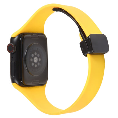 For Apple Watch 6 44mm Magnetic Buckle Slim Silicone Watch Band(Yellow) - Watch Bands by PMC Jewellery | Online Shopping South Africa | PMC Jewellery