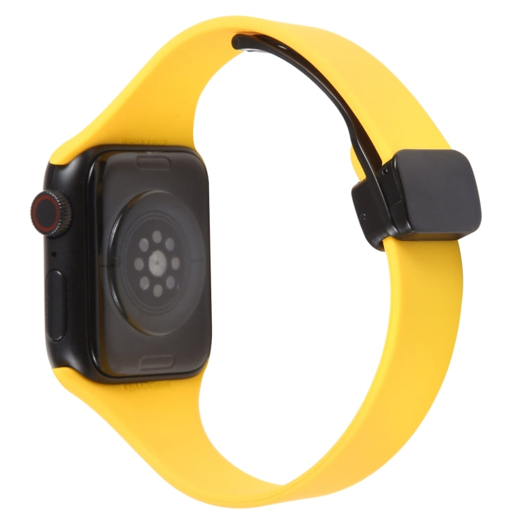 For Apple Watch 4 44mm Magnetic Buckle Slim Silicone Watch Band(Yellow) - Watch Bands by PMC Jewellery | Online Shopping South Africa | PMC Jewellery