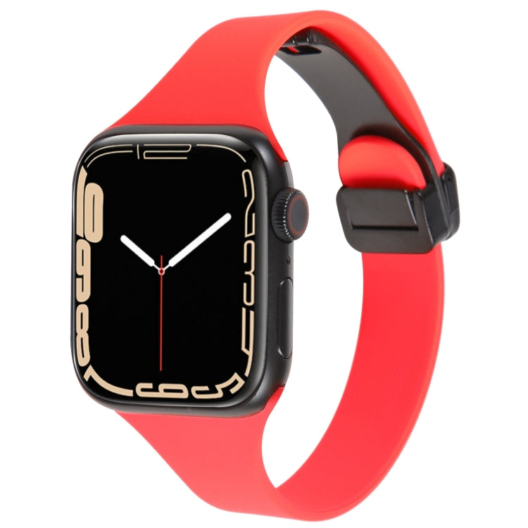 For Apple Watch 42mm Magnetic Buckle Slim Silicone Watch Band(Red) - Watch Bands by PMC TechLife | Online Shopping South Africa | PMC TechLife