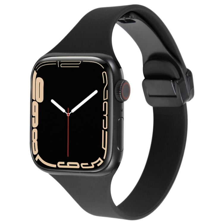 For Apple Watch 42mm Magnetic Buckle Slim Silicone Watch Band(Black) - Watch Bands by PMC TechLife | Online Shopping South Africa | PMC TechLife