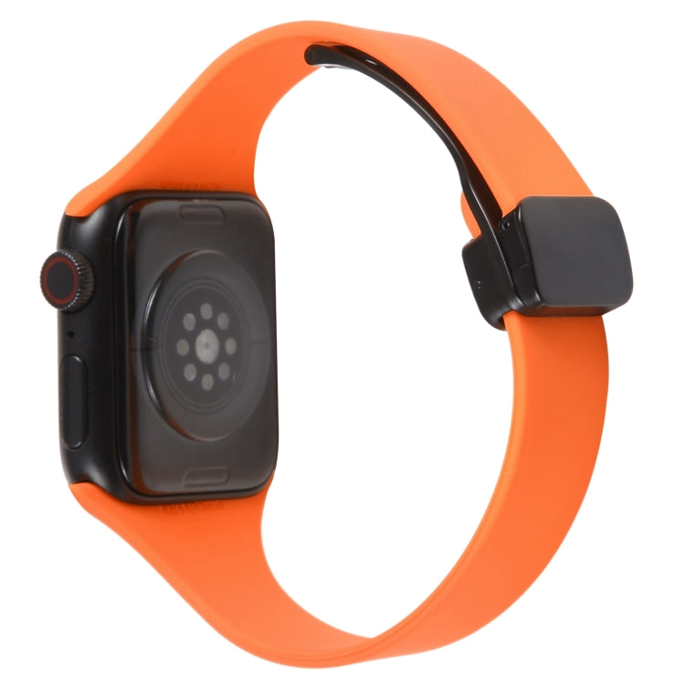For Apple Watch 38mm Magnetic Buckle Slim Silicone Watch Band(Orange) - Watch Bands by PMC TechLife | Online Shopping South Africa | PMC TechLife