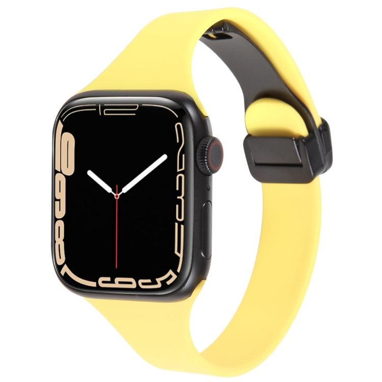 For Apple Watch 38mm Magnetic Buckle Slim Silicone Watch Band(Light Yellow) - Watch Bands by PMC TechLife | Online Shopping South Africa | PMC TechLife