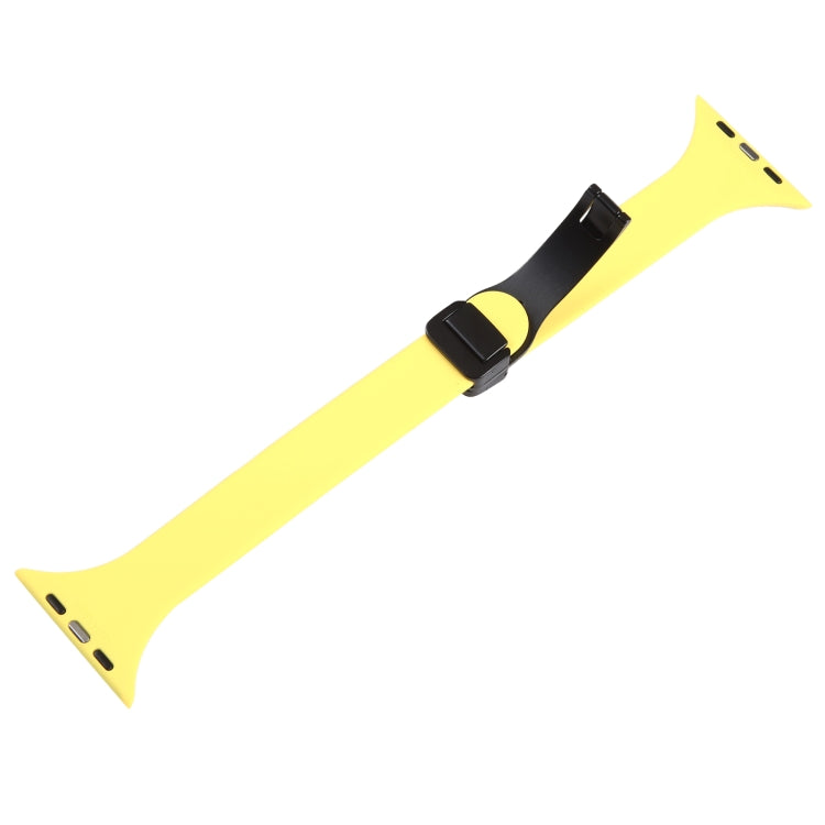 For Apple Watch 38mm Magnetic Buckle Slim Silicone Watch Band(Light Yellow) - Watch Bands by PMC TechLife | Online Shopping South Africa | PMC TechLife