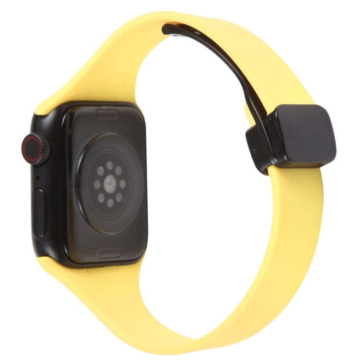For Apple Watch 38mm Magnetic Buckle Slim Silicone Watch Band(Light Yellow) - Watch Bands by PMC TechLife | Online Shopping South Africa | PMC TechLife