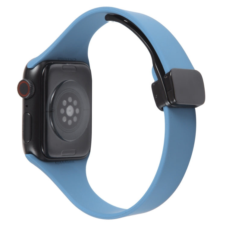 For Apple Watch 38mm Magnetic Buckle Slim Silicone Watch Band(Blue) - Watch Bands by PMC Jewellery | Online Shopping South Africa | PMC Jewellery