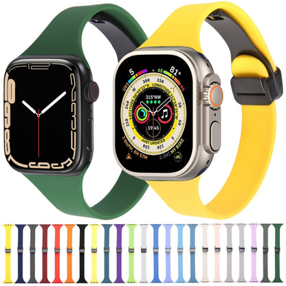 For Apple Watch 6 44mm Magnetic Buckle Slim Silicone Watch Band(Yellow) - Watch Bands by PMC Jewellery | Online Shopping South Africa | PMC Jewellery