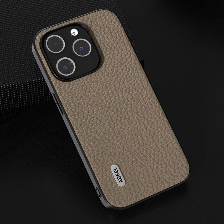 For iPhone 15 Pro Max ABEEL Genuine Leather Litchi Texture Phone Case(Grey) - iPhone 15 Pro Max Cases by PMC Jewellery | Online Shopping South Africa | PMC Jewellery