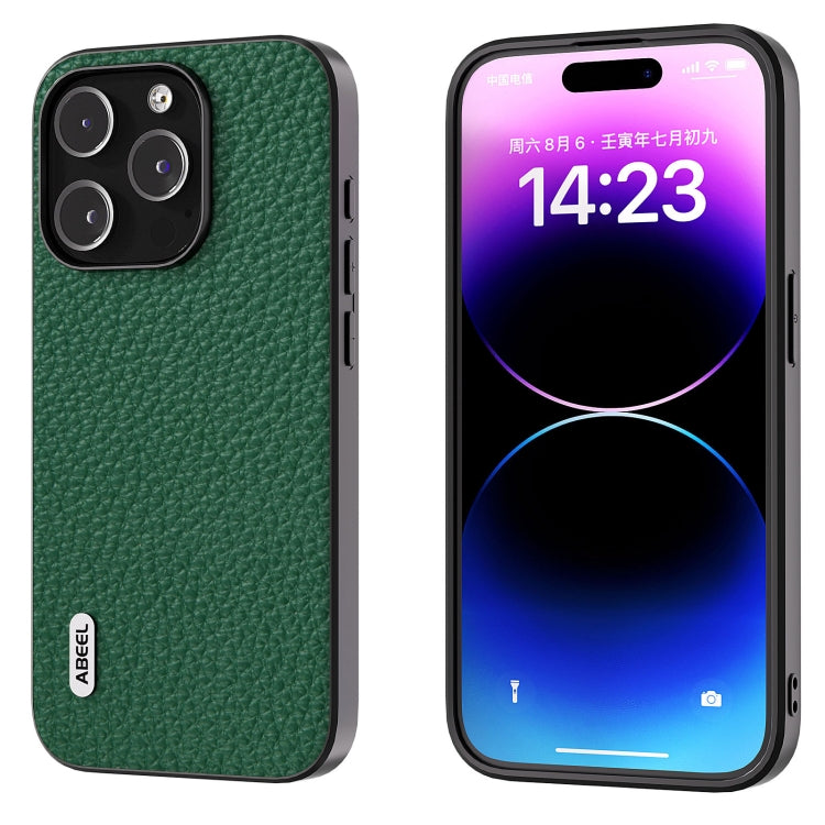 For iPhone 15 Pro ABEEL Genuine Leather Litchi Texture Phone Case(Green) - free shipping - PMC TechLife - Order now!
