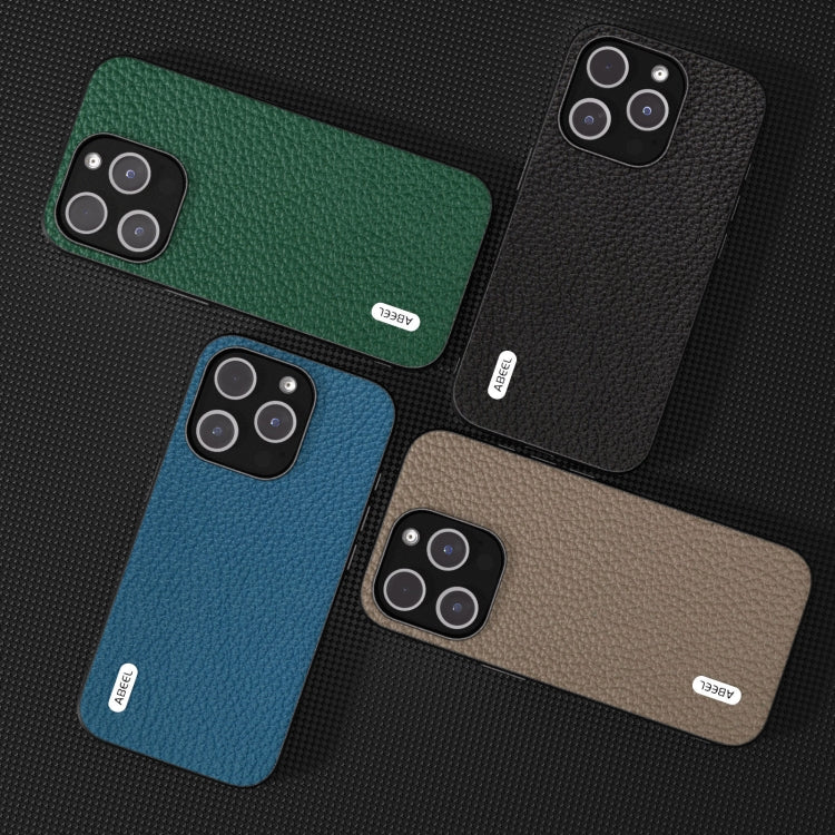 For iPhone 15 Pro ABEEL Genuine Leather Litchi Texture Phone Case(Green) - free shipping - PMC TechLife - Order now!