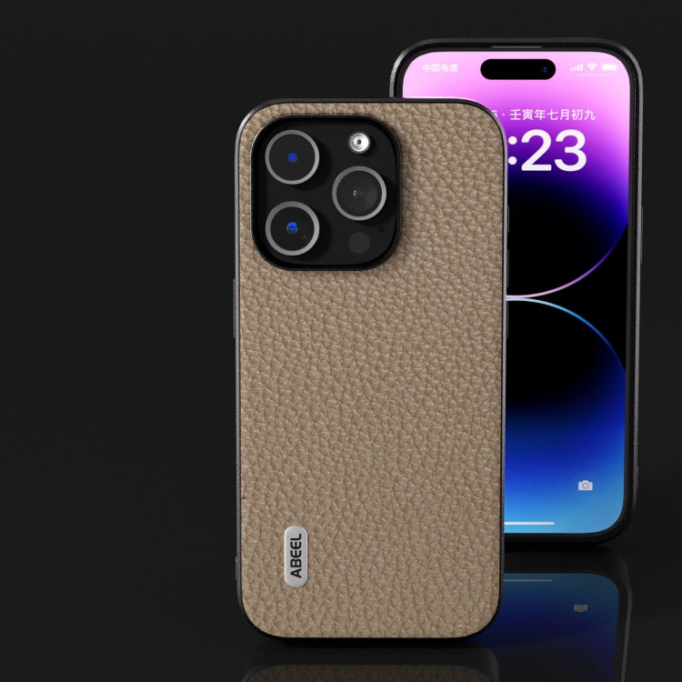 For iPhone 14 Plus ABEEL Genuine Leather Litchi Texture Phone Case(Grey) - free shipping - PMC TechLife - Order now!
