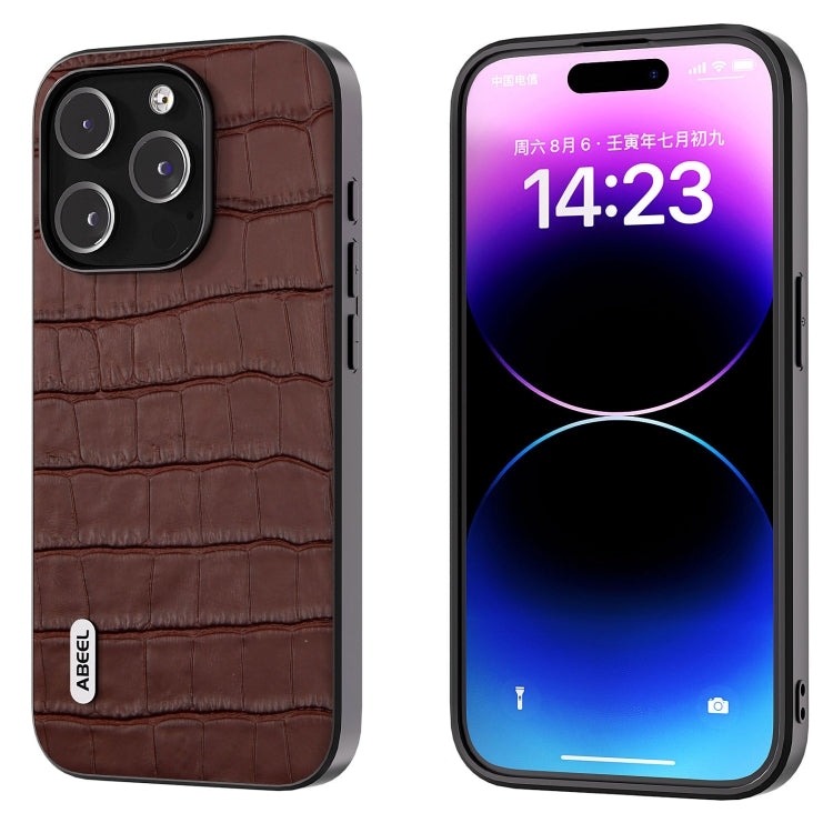 For iPhone 15 ABEEL Crocodile Texture Genuine Leather Phone Case(Brown) - free shipping - PMC TechLife - Order now!