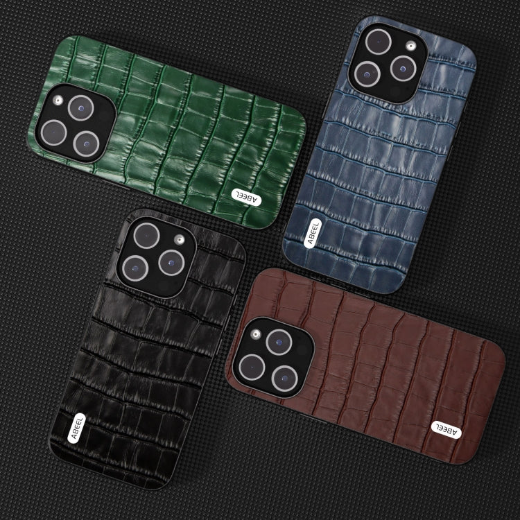For iPhone 15 Plus ABEEL Crocodile Texture Genuine Leather Phone Case(Brown) - free shipping - PMC TechLife - Order now!
