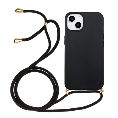 For iPhone 15 Wheat Straw Material + TPU Phone Case with Lanyard(Black) - iPhone 15 Cases by PMC Jewellery | Online Shopping South Africa | PMC Jewellery